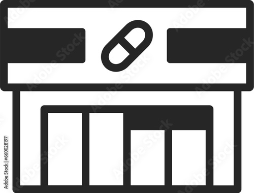 薬局のアイコン（線画）のイラスト