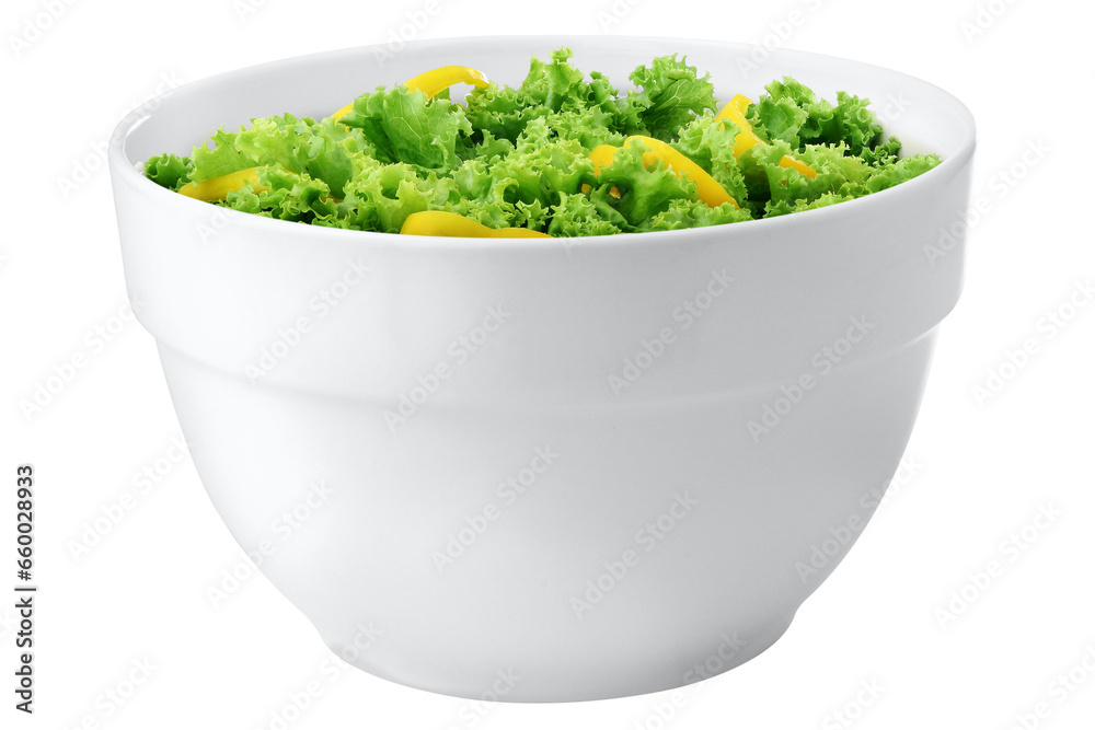 tigela branca com salada de alface com pedaços de manga isolado em fundo transparente tigela branca com salada de alface com pedaços de manga isolado em fundo transparente