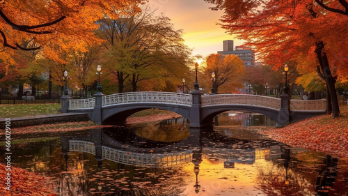 autumn in boston public garden, Generative AI. photo