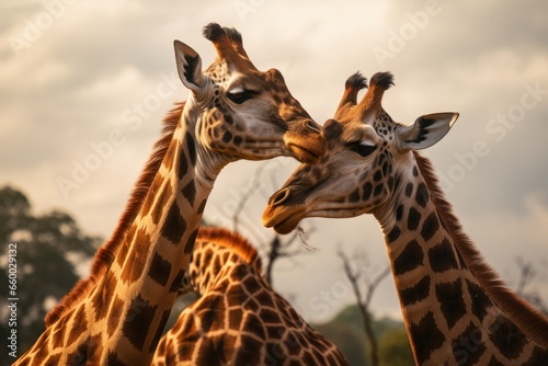 two male giraffes fighting at nairobi national park,