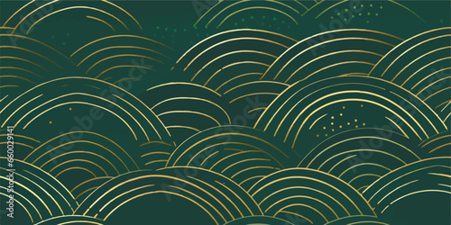 Luxury green gold background pattern seamless geometric line circle wave abstract design vector. Christmas background