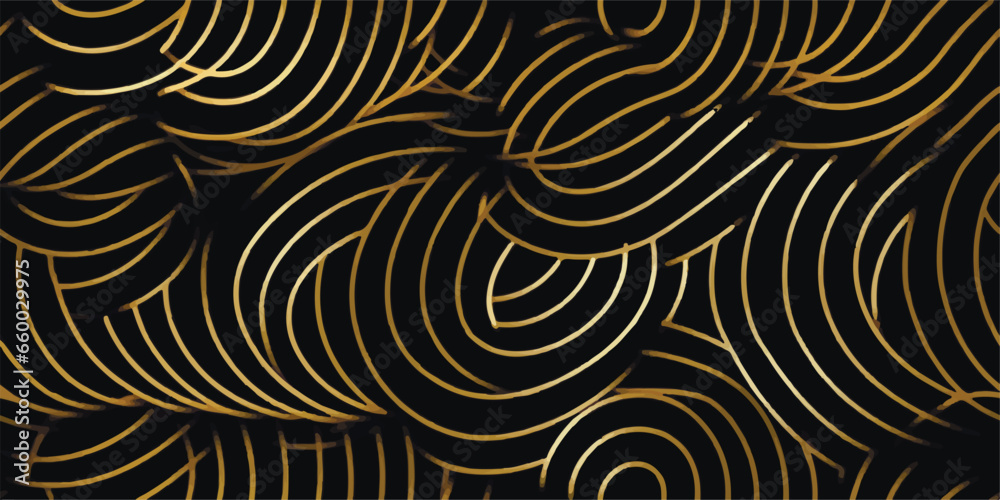 Background pattern seamless luxury black gold wave circle line abstract. Geometric line panorama vector design. Christmas background