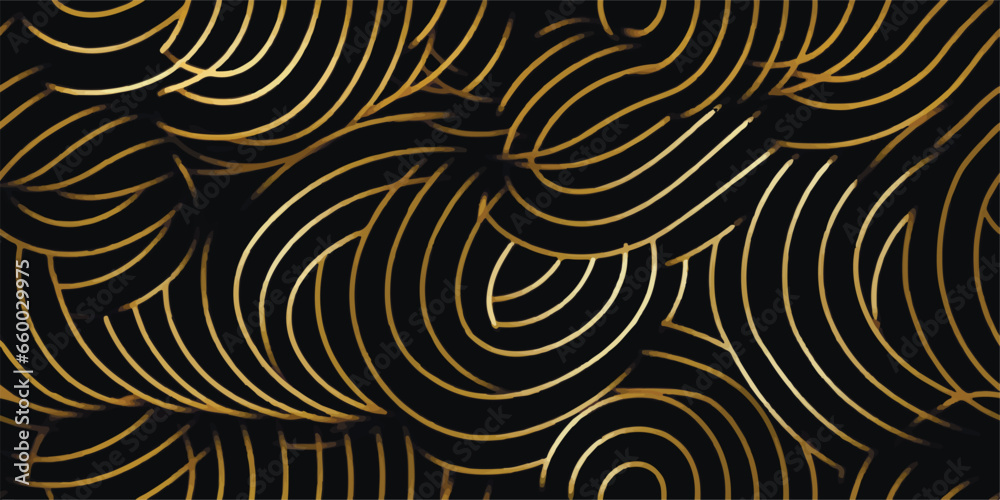 Background pattern seamless luxury black gold wave circle line abstract. Geometric line panorama vector design. Christmas background Background pattern seamless luxury black gold wave circle line abstract. Geometric line panorama vector design. Christmas background