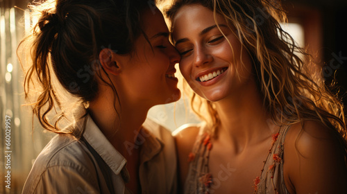 Intimate LGBTQ Glimpse: Close-Up of a Joyful Lesbian Couple Celebrating Love and Union © Paula