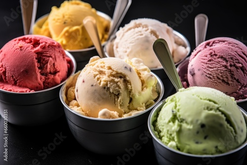 variety of ice cream scoops in different flavors