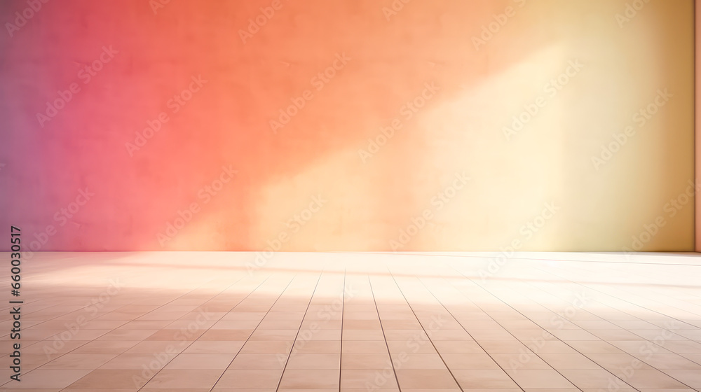 Wunderschönes originelles Hintergrundbild eines leeren Raums mit einem Spiel aus Licht und Schatten an Wand und Boden für Design oder kreative Arbeit. Generiert mit KI - obrazy, fototapety, plakaty 