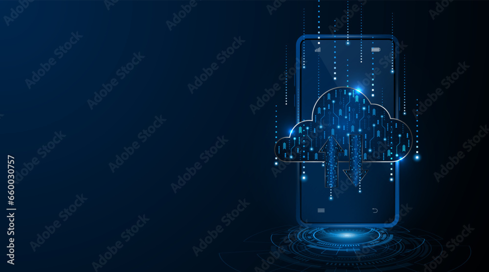 Abstract cloud technology circuit board. Modern cloud storage or smartphone data exchange. High technology innovation concept