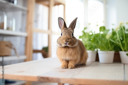 a rabbit sitting in a newly adopted home environment