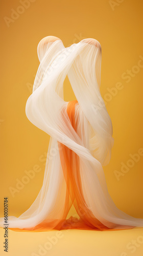 Ethereal Elegance: The Dance of Fabric and Light,orange and white silk