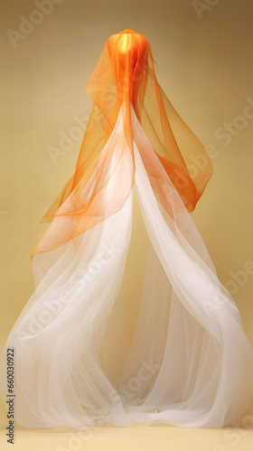 Ethereal Elegance: The Dance of Fabric and Light,orange and white silk
