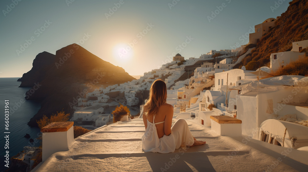 Naklejka premium Greece Travel Woman Outdoors