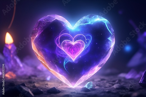 A glowing heart shape abstract background