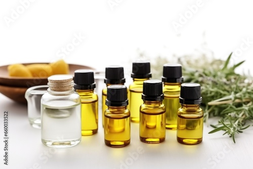 set of essential oil bottles with pipettes