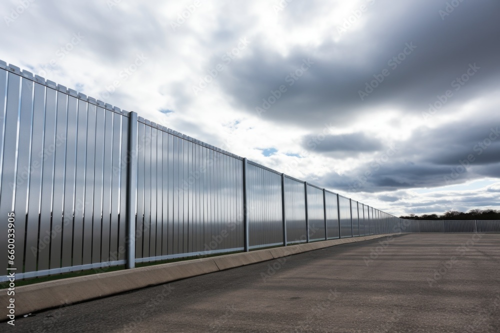 metallic fence under a cloudy sky
