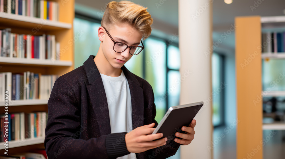 Tech-Enhanced Education: Teenage Student Immersed in Interactive Learning App Tech-Enhanced Education: Teenage Student Immersed in Interactive Learning App