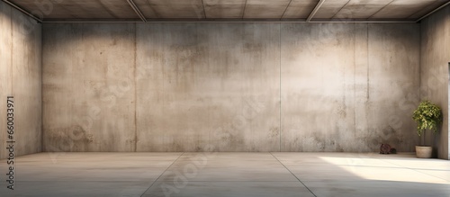 An empty concrete garage interior depicted in a