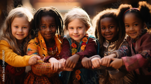 Little Hearts United: Children Hold Hands, Praying for Peace