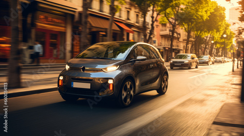 Navigating the Future: Trendy Urbanite Showcases Sustainable Mobility in Compact Electric Car © danter