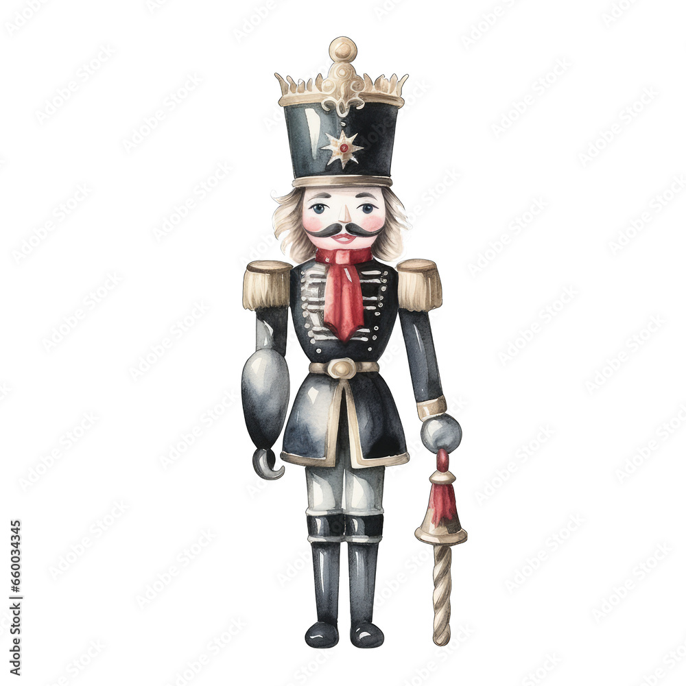 Obraz premium Black color toned Christmas nutcracker, isolated on white transparent PNG background