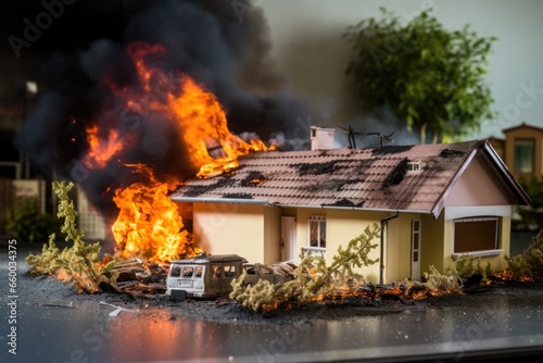 fire and model house showing risk towards property