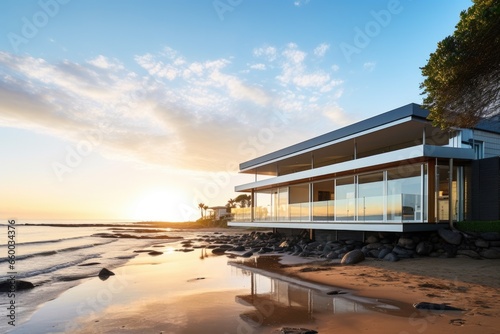 luxury sea-facing beach house in the morning light