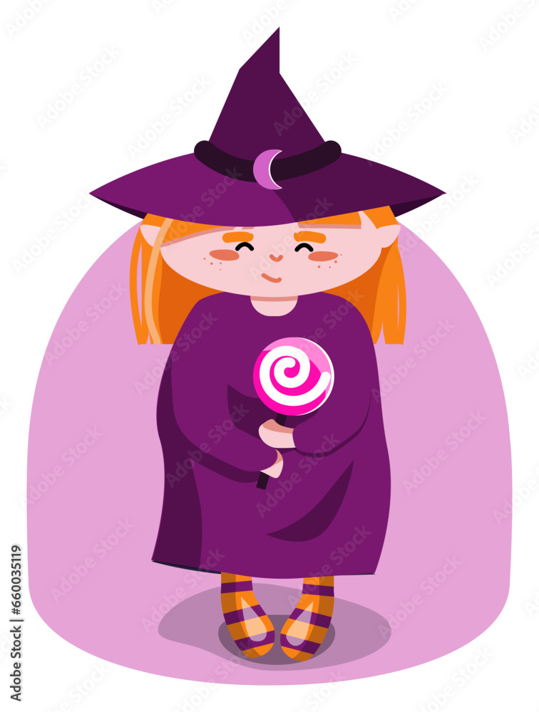 Ginger witch in hat with lollipop