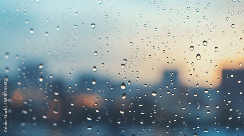 Close up of Rain Drops on a Window. Blurred City Lights Background