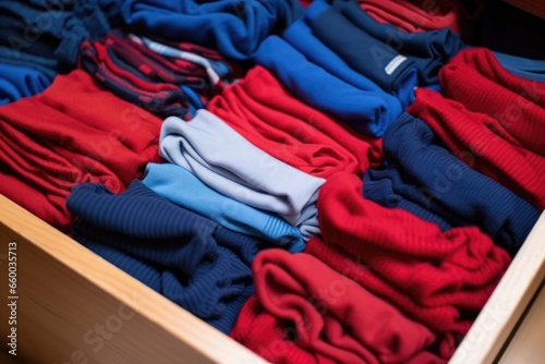 red and blue socks sorted into separate piles