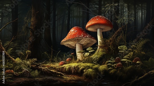 Fly agaric mushroom in the forest