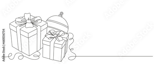 Line art vector illustration of christmas gift box