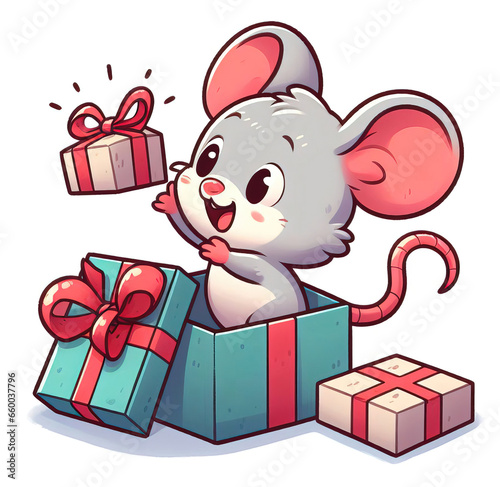 Cute little mouse opening a...