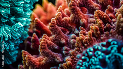 colorful high detailed macro image of sea corals, vivid multicolor textured wallpaper background of sea life corals reef
