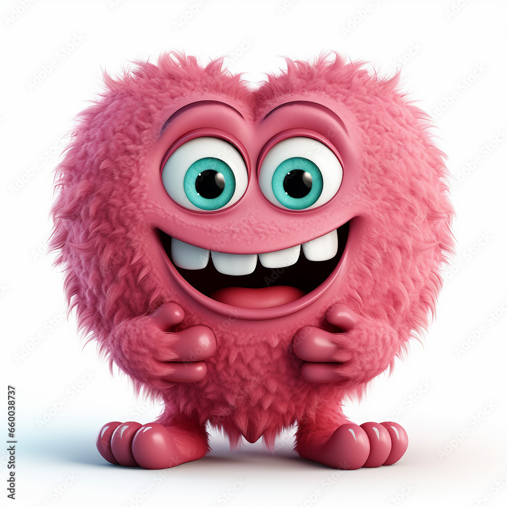 Adorable Valentine's Day cartoon monster character with a heart-shaped twist