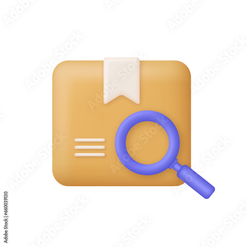 3D Tracking package icon. Search package, distribution, shipping goods. Tracking logistics concept.