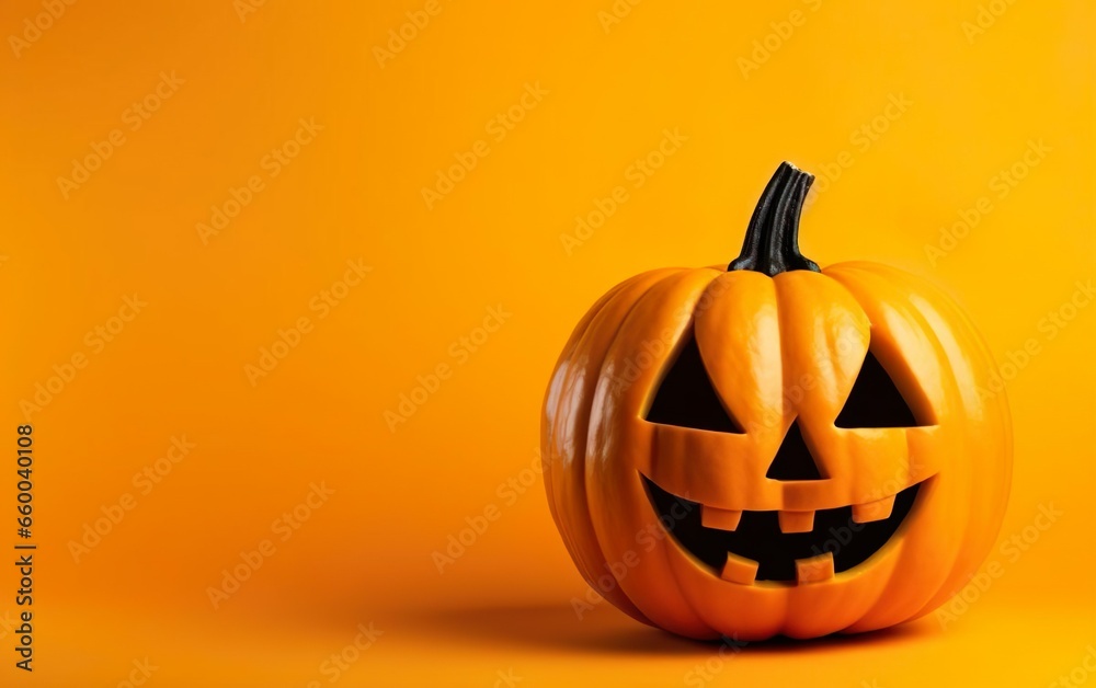 Halloween orange pumpkin decoration on a warm yellow background Halloween orange pumpkin decoration on a warm yellow background