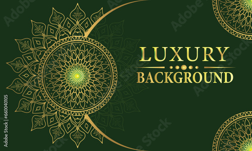 luxury ornamental mandala design with green color  background in gold color mandala . 