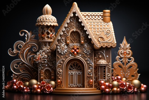 beautifully decorated gingerbread house to celebrate the christmas season, generative ai
