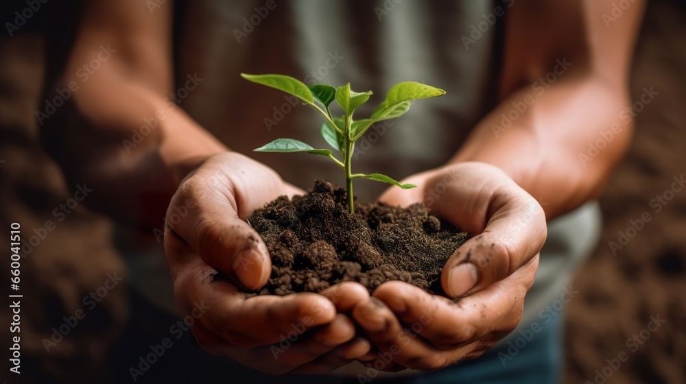 Plant in hands Environment famer hands holding soil outdoor Ecology concept Plant in hands Environment famer hands holding soil outdoor Ecology concept