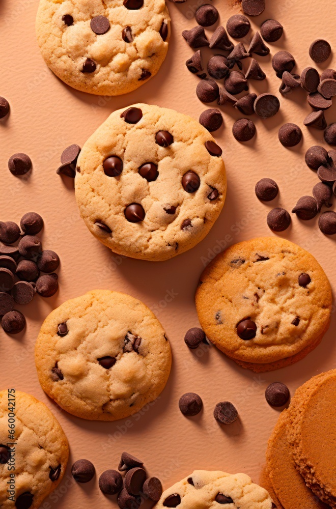 Top view on chocolate chip cookies.