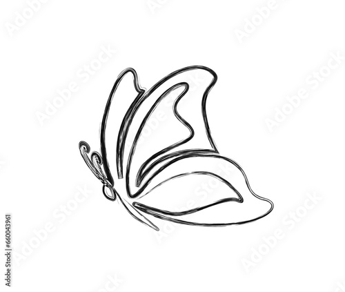 Minimal Butterfly illustration. Simple butterfly draw in stylized ink brush drawing vector design.