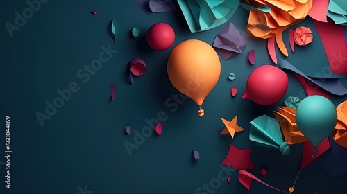 3d paper cut invitation card paper cut style for happy birthday party  illustration.