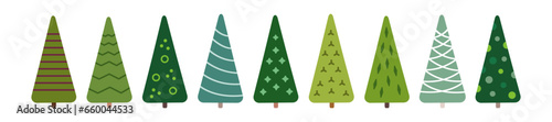 Set of christmas trees, fir and pines.