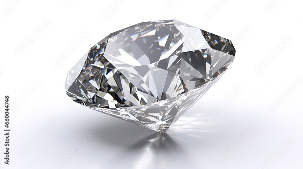 Large Clear Diamond with reflection Dazzling diamond on white background.