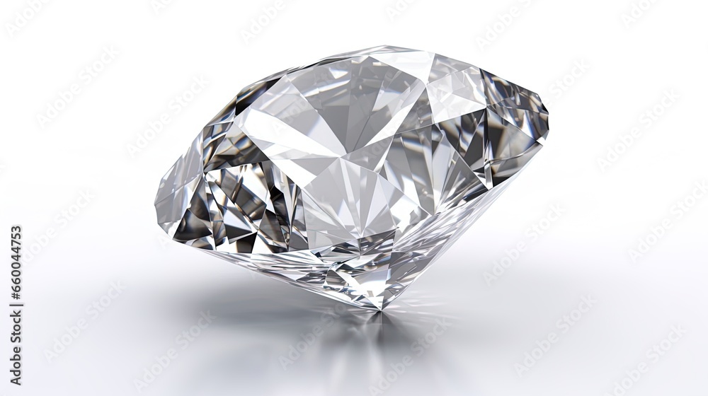 Large Clear Diamond with reflection Dazzling diamond on white background.