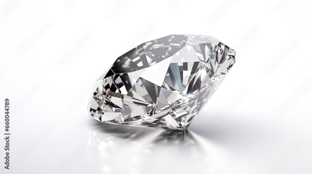 Large Clear Diamond with reflection Dazzling diamond on white background.