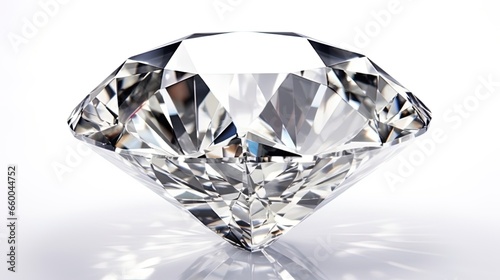 Large Clear Diamond with reflection Dazzling diamond on white background.