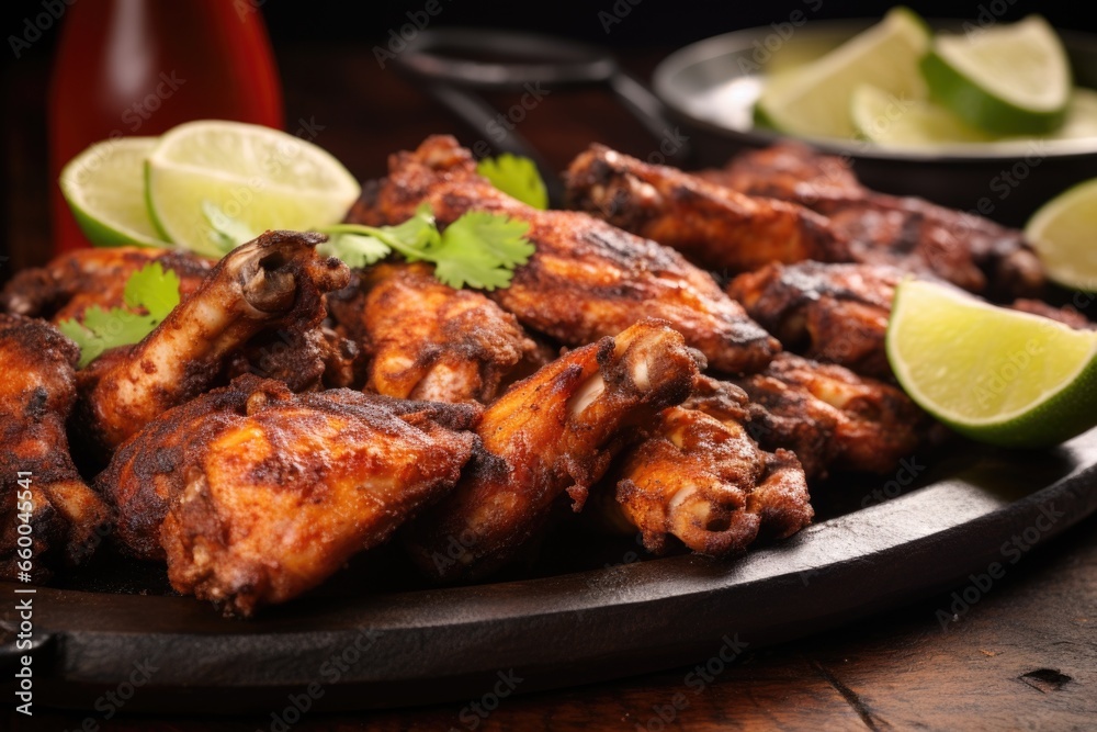 close-up of mexican style spicy chicken wings