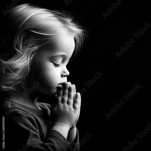 girl praying on a black background. ai generative