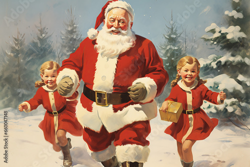 Santa Cauls with children on christmas
