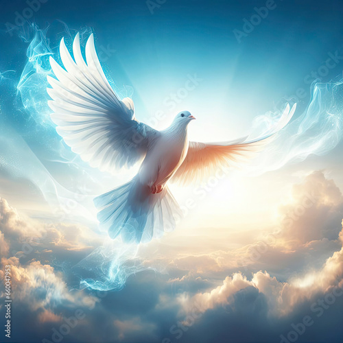 dove of peace flies in the clouds. ai generative